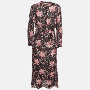 Gucci Black Floral Print Crepe Belted Maxi Dress M